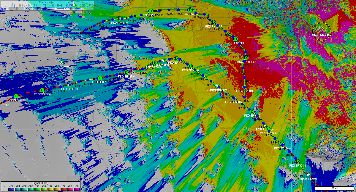 Coverage plot for Pinal Mountain receive site